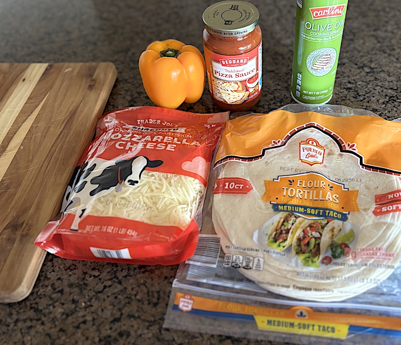 Ingredients for the air fryer veggie tortilla pizza