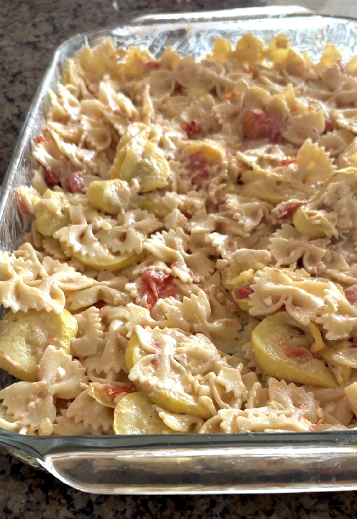 Easy 5-Ingredient Summer Squash Feta Pasta Bake