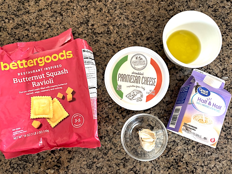 The ingredients for the butternut squash ravioli with cream sauce