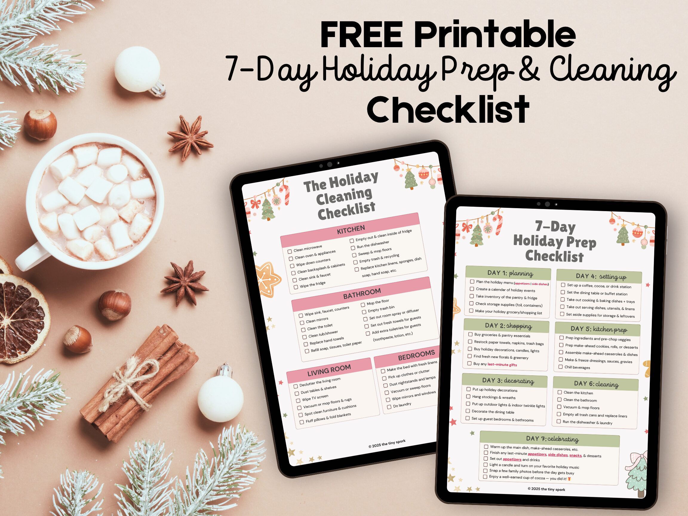 Free Printable 7-Day Holiday Prep & Cleaning Checklist - The Tiny Spork