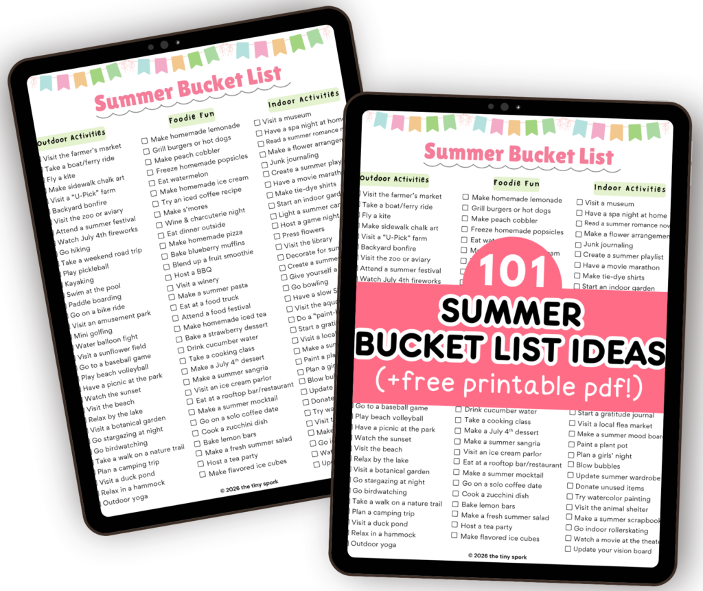 101 Summer Bucket List Ideas (+FREE Printable PDF!) - The Tiny Spork