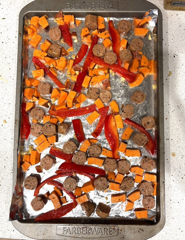 4-Ingredient Sheet Pan Chicken Sausage & Sweet Potatoes
