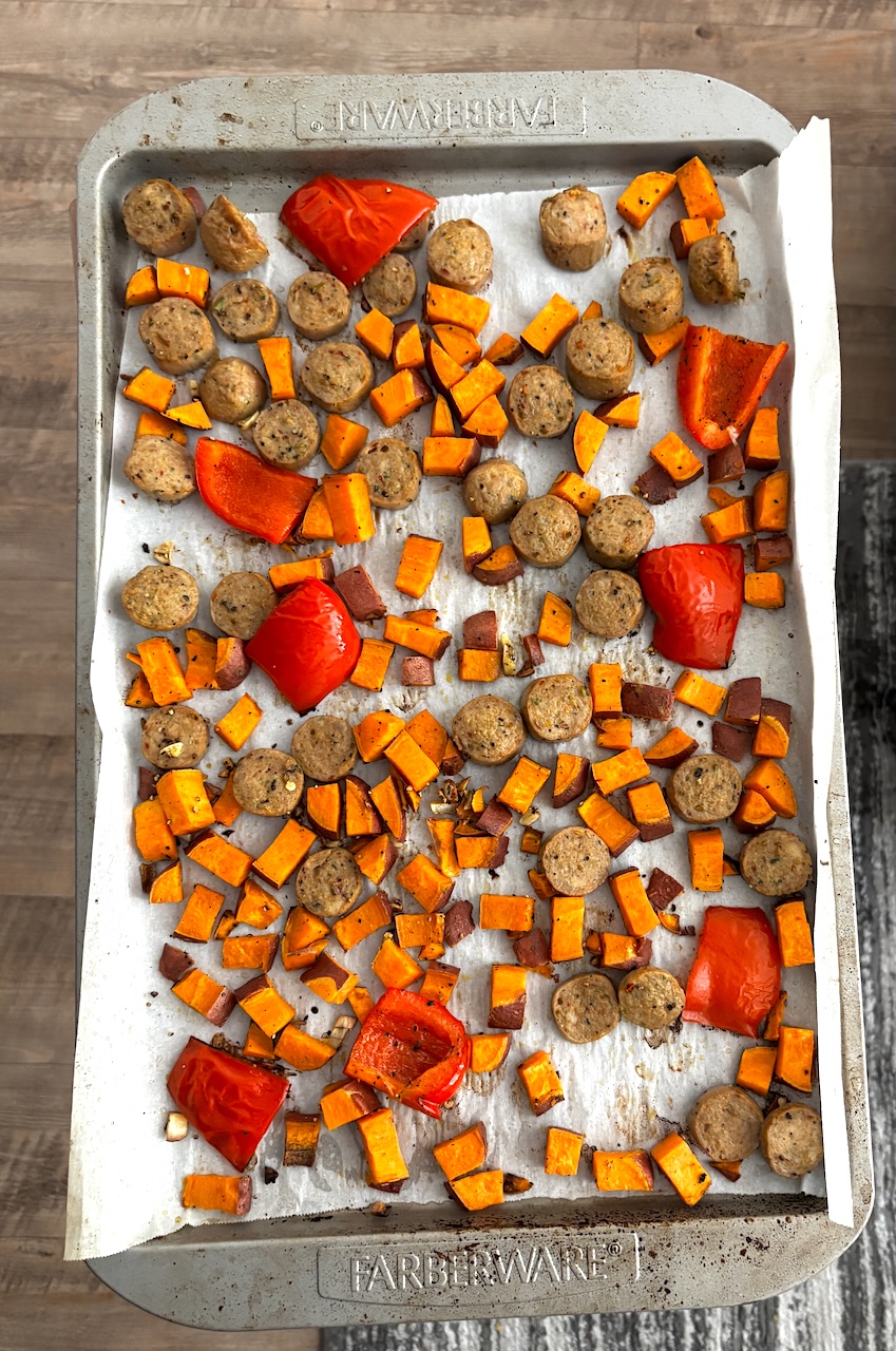 4-Ingredient Sheet Pan Chicken Sausage & Sweet Potatoes